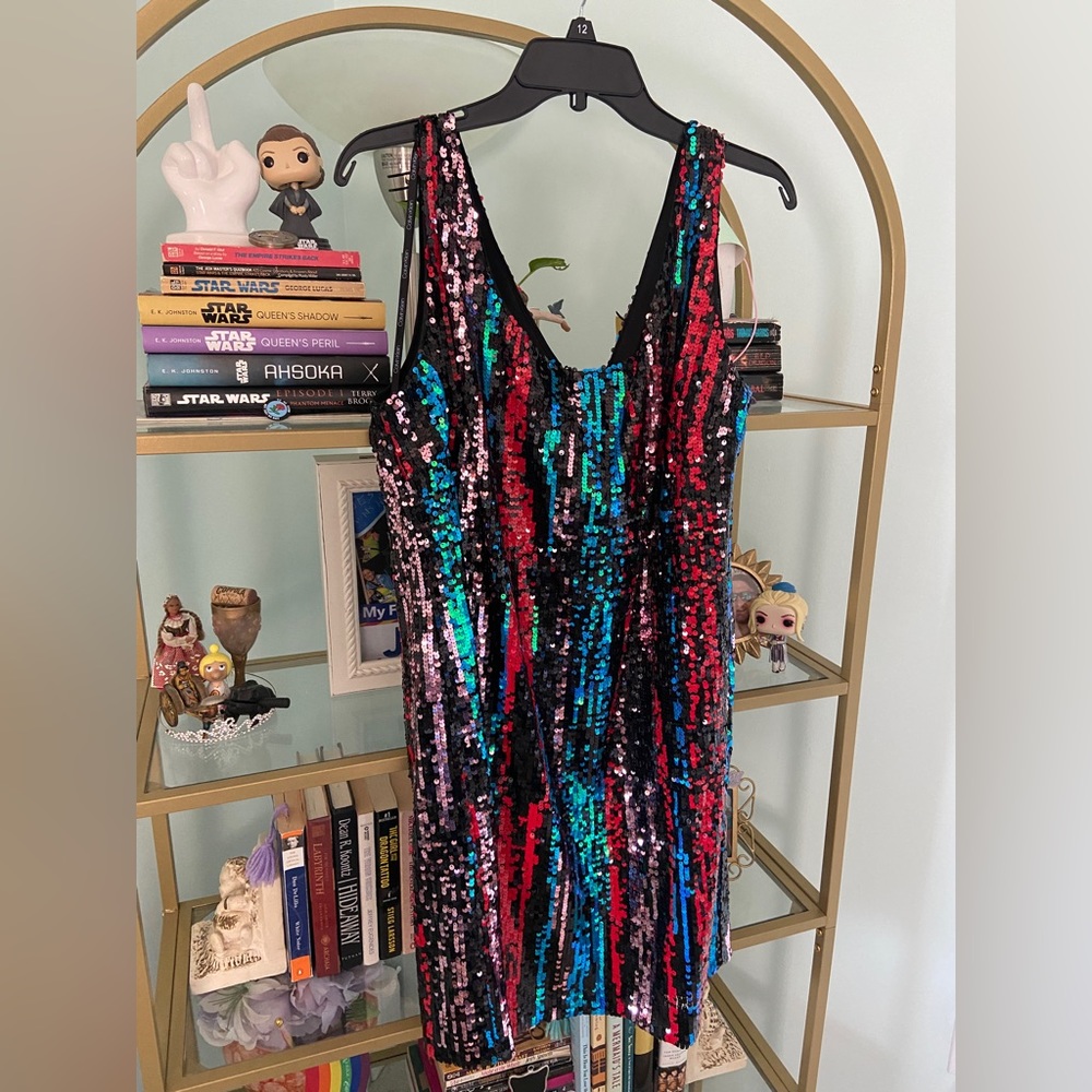 NWOT Calvin Klein Multicolor Rainbow Sequin Dress
